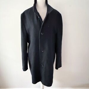 Bugatti Overcoat Mens 50 Black Wool Blend SustainaBel Italian Fabric Classic